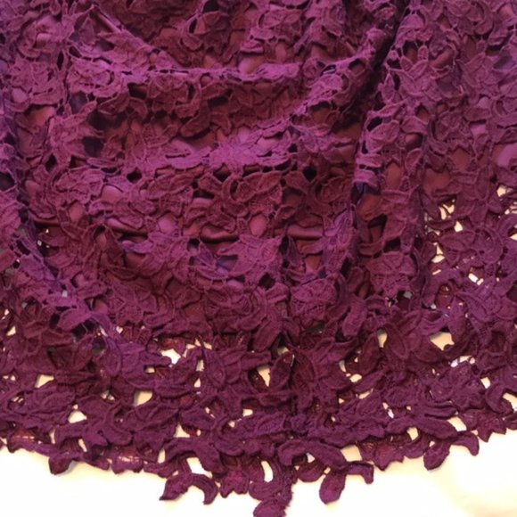 LOVE...ADY Lace Dress S Midi Spaghetti Fit Flare Wine Overlay 2/4 Aqua NWOT 50s - Picture 10 of 14